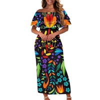 Robe de soirée pour femme, design par sublimation, à volants, imprimé Puletaasi, sur commande, style Mexique Ottomi, vente en gros à bas prix OEM