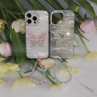 Coque de téléphone Bling Papillon avec dragonne en cristal, antichoc, pour iPhone X, 14, 11, 16, 17, 18 Series, Samsung, Redmi, OPPO, VIVO