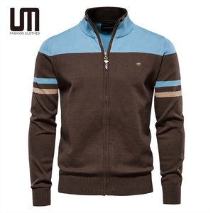 Liu Ming di buona qualità autunno inverno di tendenza Cardigan con cerniera in cotone 100% da uomo maglioni lavorati a maglia Patchwork Casual a righe - Product Image 1