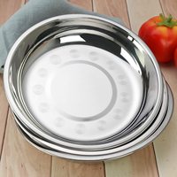 Assiettes de table rondes en acier inoxydable pour la cuisine, vente en gros d'usine, plateau de service métallique pour le camping