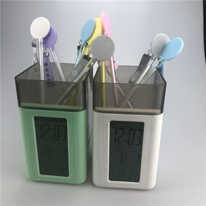 Haonan Office Supplies Store <b>Electronic</b> Pen Holder With <b>Calendar</b> Clock Temperature Display Square Plastic Multifunctional - Product Image 1