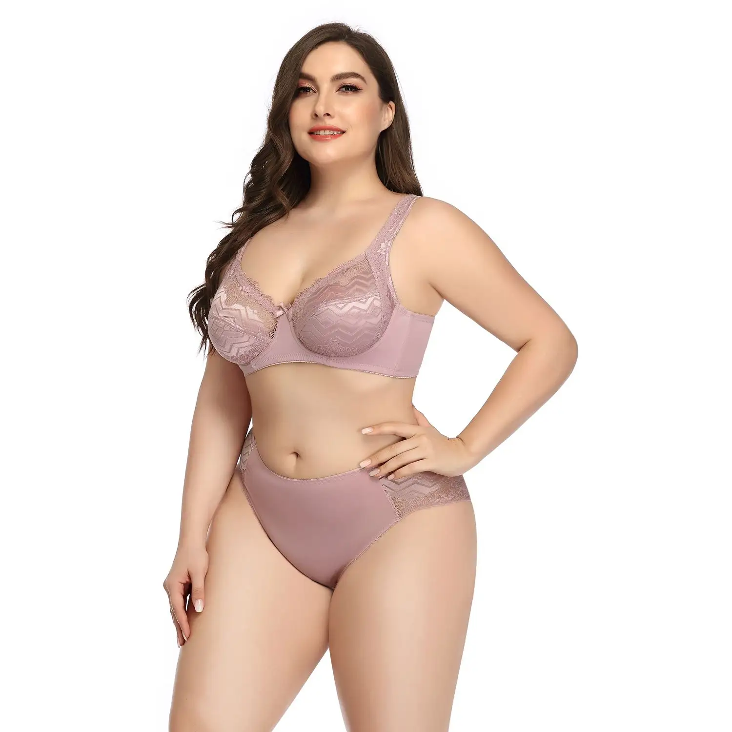 Sexy ladies underwear and bra set plus size ultra-thin lace C cup bra and panty lingerie for fat women
