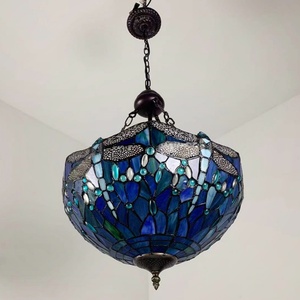LongHuiJing Middle 16Inch Stained Glass for Style <b>LED</b> Chandelier Blue Dragonfly Design Dark Bronze 3Light Adjustable 360 - Product Image 4