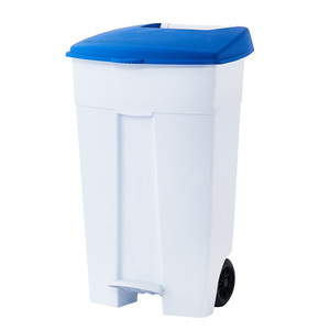 Contenedor de Basura de Plástico para Exteriores con Tapa y Ruedas, Rectangular, Azul y Blanco, Capacidad de 15 kg para Eliminación de Residuos - Product Image 5