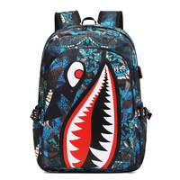 Tas Ransel Anak SD Antar Negara Motif Hiu Desain Anime Kartun Sederhana Luas 36-55L Bantalan Udara