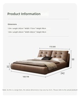 Lit de Luxe Moderne de Style Italien avec Rangement Intégré, Revêtement en Cuir Confortable et Cadre en Bois de Chêne, Rembourrage Doux pour Chambre Parentale