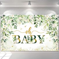 Décorations de fête prénatale pour garçon, bannière florale vert sauge, toile de fond « Oh Bébé », feuilles vertes, décorations de fête prénatale sur le thème du sexe du bébé