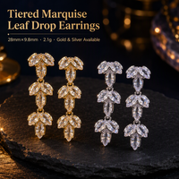 Boucles d'oreilles pendantes en forme de feuille marquise plaquées or et argent sur base cuivre, avec zircon cubique transparent, longues, pour femme, bijoux de soirée