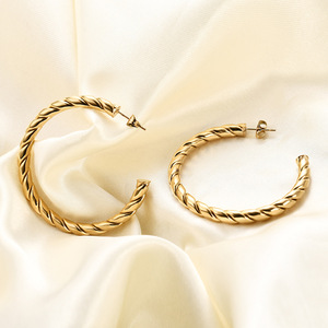 Hoop <b>Earrings</b> 5mm Twisted C Shape Gold Stainless Steel <b>Stud</b> Fashionable Unique Versatile - Product Image 4