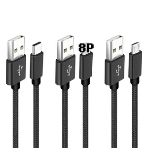 عالية السرعة النايلون مضفر سريع شحن 3.0 Usb إلى نوع C كابل 2a سريع شحن لالروبوت كابل شاحن الهاتف