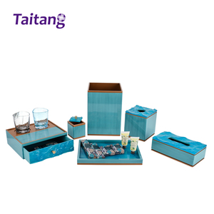Accesorios de Baño para <span class=keywords><strong>Hotel</strong></span>, Resina Ecológica, Diseño de Ola Azul, Dispensador de Toallas Cuadrado, Juego de Accesorios para Habitación - Product Image 1