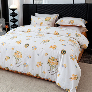 Juego de Cama de Cuatro Piezas de Algodón Suave para la Piel Moyu, 230x245cm, Cálido, Transpirable, con Diseño Floral - Product Image 2