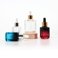 Flacon de sérum carré à épaule plate de luxe 30 ml 60 ml, flacon d'huile essentielle en verre carré à fond épais de 30 ml avec compte-gouttes