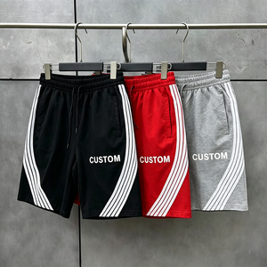 Pantalones Cortos Deportivos para Hombre con Franja Lateral, Estampado de Letras Personalizado, Cintura con Cordón Ajustable, Estilo Casual y Urbano - Product Image 1