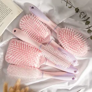 Gloway PRO Verified 5Pcs Degradable Natural Paddle Air Cushion Hairbrush Round Comb Wheat Straw Hair Brush For Women Gift Set