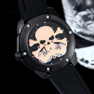 Montre mécanique de luxe 2026 avec double tourbillon et design crâne, accent or rose, montre-bracelet audacieuse pour homme, montre de sport haut de gamme - Product Image 6