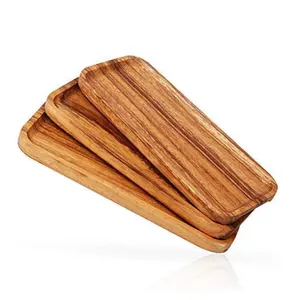 Set Of 3 Nordic Acacia Appetizer Cheese Trays 11.8 Inch Durable Long Rectangular Wood Plates