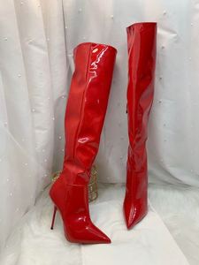 Botas de tacón de aguja altas hasta la rodilla, hechas a medida, estilo occidental, con punta en pico, cremallera, impermeables, diseño de moda para mujer, otoño/invierno - Product Image 4