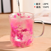 Mug en verre à double paroi créatif en verre borosilicate de haute qualité, fait à la main, nouveau design, 250 ml, pour fleurs séchées
