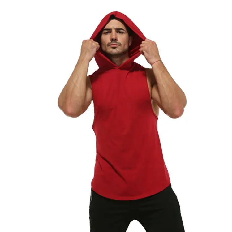 Hot Selling Mens Fitness Sleeveless Gym Hoodies Training Sports Red Hoodie sleeveless hoodies