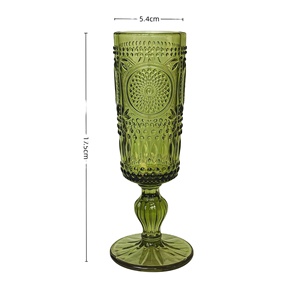 Flûtes à <span class=keywords><strong>champagne</strong></span> en verre gravé motif diamant vert sauge 135 ml – Gobelets vintage verts pour vin - Product Image 4