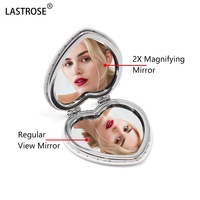 Miroir de Maquillage Compact Pliant Double Face en Cuir PU, Format Mini, Portable, de Voyage, Cadeau, en Forme de Cœur, pour Marque Privée