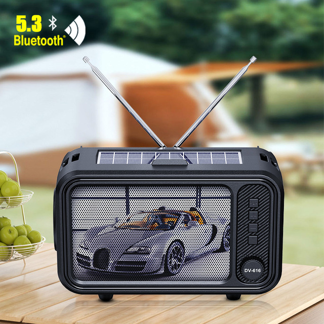 Wireless for 5.3 Heavy Subwoofer Retro Design Solar Powered Plastic Outdoor Use Radio Strap Speaker