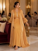 Ensemble Abaya Deux Pièces en Polyester de Luxe avec Perles et Strass, Manches Lanterne, Tenue Modeste pour Dîner de l'Aïd et Soirée de Gala