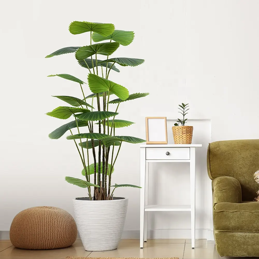 Plástico sintético realista bonsái Palmera plantas artificiales para decoración del hogar interior