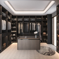 Armoire de chambre à coucher Prima Walk in Closet, armoire moderne en contreplaqué et bois de teck, armoire d'angle avec îlot central