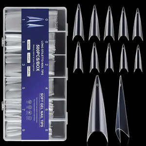 500 <span class=keywords><strong>Uñas</strong></span> Postizas de Acrílico Transparente Tipo Stiletto, Puntas de <span class=keywords><strong>Uñas</strong></span> de Gel Suave <span class=keywords><strong>Largas</strong></span> - Product Image 1