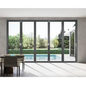 Simple Style Patio Lightweight Aluminum Double Tempered Glass Slide Bi-Fold Accordion Folding Door With Newspaper Slot