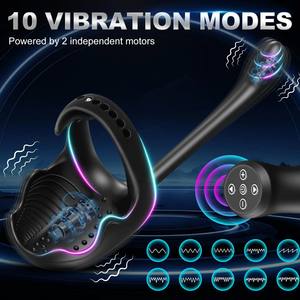 Masseur double tête à 10 vibrations avec anneau pénien réglable, masseur de prostate - Product Image 2