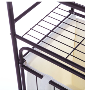 High Quality Steel 2-Shelf Standing Type Bathroom Storage <strong>Tower</strong> with <strong>Hamper</strong> and Laundry Basket for Clothing Organization - Product Image 4