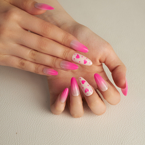 Faux ongles à presser style français, forme cercueil, pointe cœur, en ABS, à coller, couvrance totale - Product Image 3