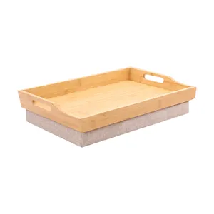 Rectangle Shape Bamboo Wooden Serving Tray Snack Plate Food Platter with Base for Bedroom Living Room Office