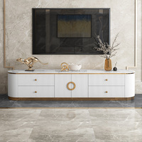 Ensemble de meubles de salon de style nordique, luxe léger, meuble TV en marbre, tiroir en bois, support en acier inoxydable, table basse