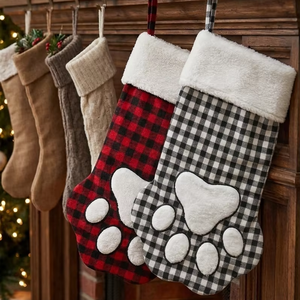 Plush Embroidery Paw Shape Pet <strong>Theme</strong> Puppy <strong>Kitty</strong> Cat Dog Christmas Stocking - Product Image 1