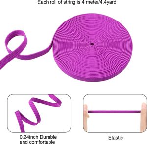 Cordon de macramé tressé coloré, élastique pliable <span class=keywords><strong>plat</strong></span> extensible pour couture, artisanat, manchettes de couette, vêtements (6mm, couleurs vives) - Product Image 3