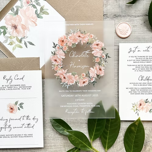 Invitations de mariage classiques de luxe, élégance, acrylique givré pêche - Product Image 1