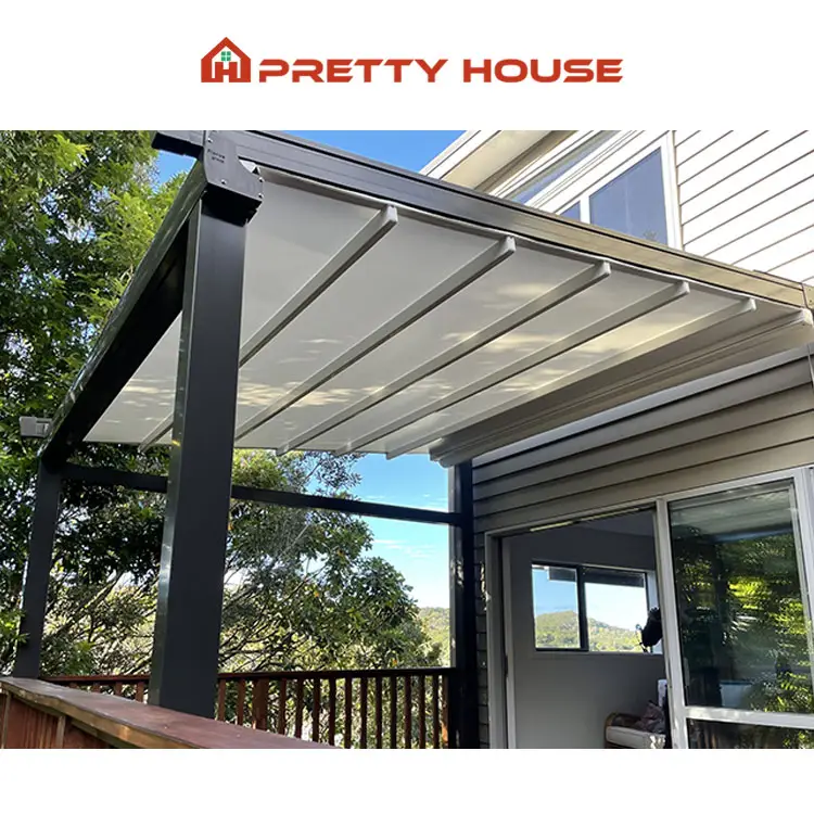 Outdoor Waterproof Motorized Aluminum Canopy Motorized Balcony Retractable Gazebo Cover Awning with Adjustable Roof