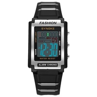 Montre numérique électronique de sport rectangulaire SYNOKE Hangzhou, étanche, lumineuse, 5 BAR, bracelet en cuir PU, grand écran, alarme