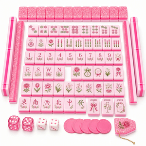 Luxury Pink Glitter Acrylic American Mahjong Set Custom Floral Engraved Mahjong Tiles with Racks and Box for Gifts - Product Image 6