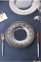 Vente directe usine – Ensemble d'assiettes de présentation Kaly's de 13 pouces, en verre cristallin à nervures verticales, bord doré peint à la main, écologique