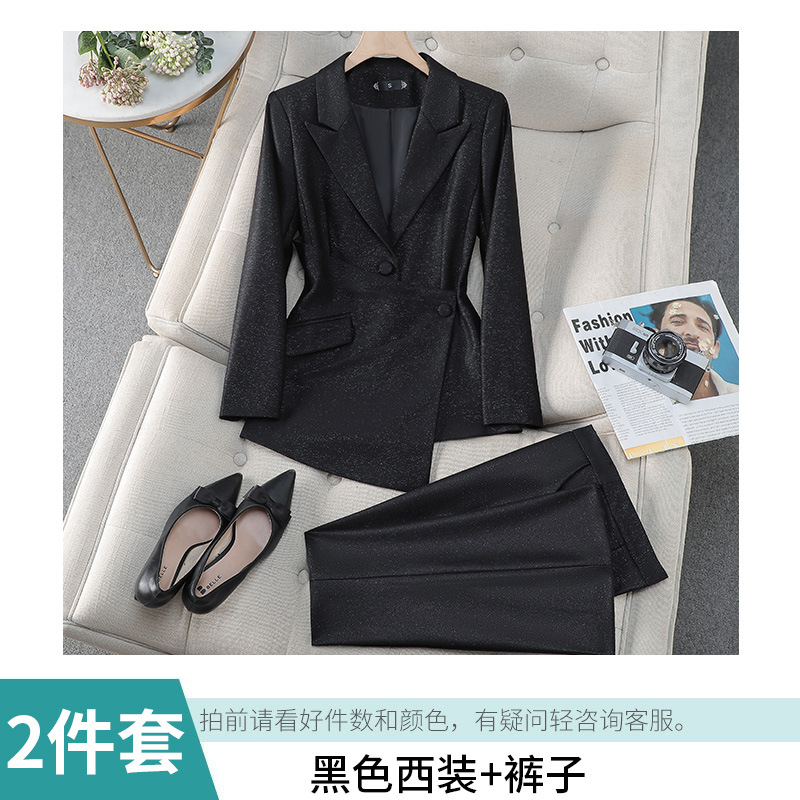 Black suit with slightly flared trousers