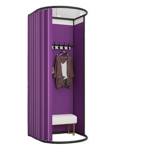 Cabine d'essayage mobile en métal, cabine d'essayage de luxe avec rideau, design éclectique pour usage commercial - Product Image 3
