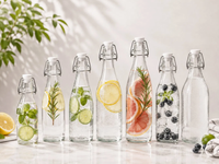 Bouteille d'huile en verre à motif glacé avec couvercle rabattable, 250, 350, 500, 750, 1000 ml, vente en gros