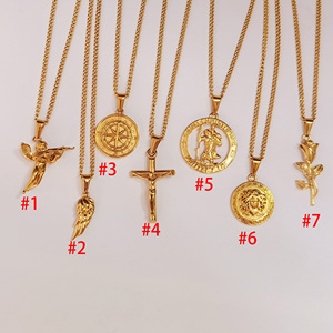 Vintage boussole méduse pendentif collier en acier inoxydable religieux croix saint <span class=keywords><strong>christophe</strong></span> 3D <span class=keywords><strong>Rose</strong></span> vengeance pistolet ange ailes charme - Product Image 2