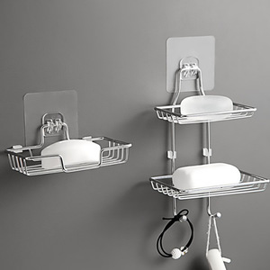 Support mural double couche en acier inoxydable sans perçage pour savon, égouttoir de salle de bain suspendu, fabricant - Product Image 1