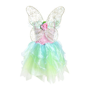 Ensemble de costume de fée rose et vert pour enfants, corsage en velours, jupe en tulle avec ailes, bandeau, service OEM ODM, conception gratuite, approvisionnement en gros - Product Image 3
